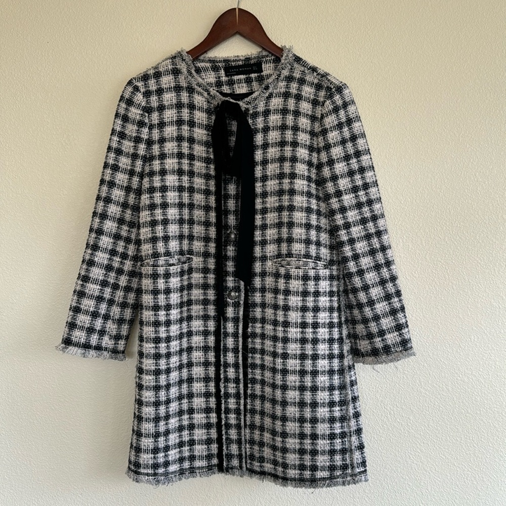 Zara Black and White Checkered Coat
